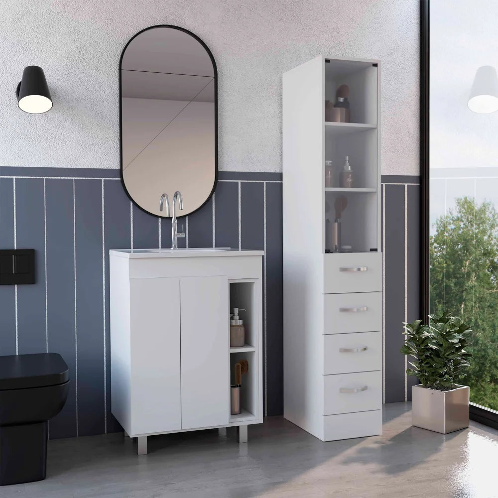 Free Standing Vanity And Magna Linen Cabinet Suite