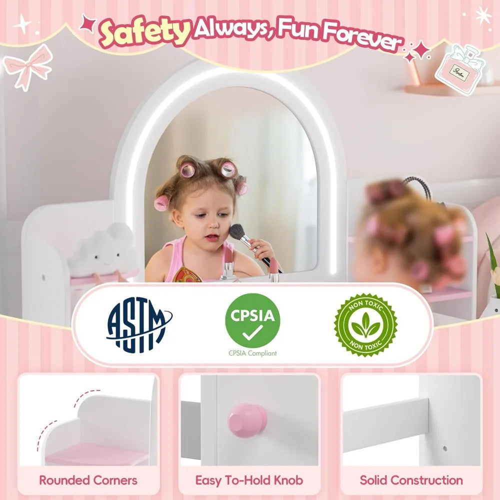 Color Princess Makeup Vanity Desk With Lighting Storage