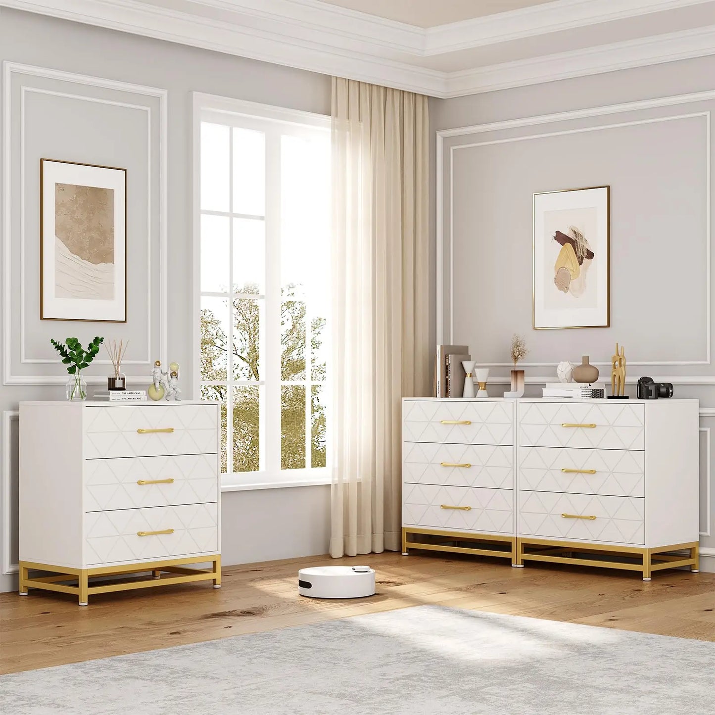 Studyset Modern 3-Drawer Dresser Wood Chest For Living Room