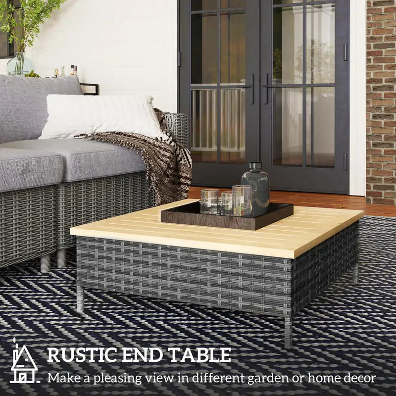 Outdoor Side Table With PE Rattan And Fir Wood