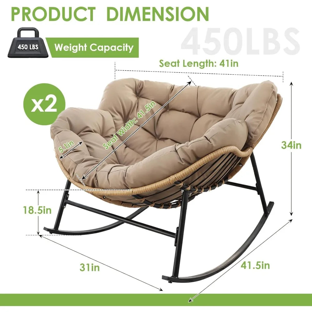 2 Pcs Oversized Wicker Rocking Egg Chair with Water Resistant Cushions