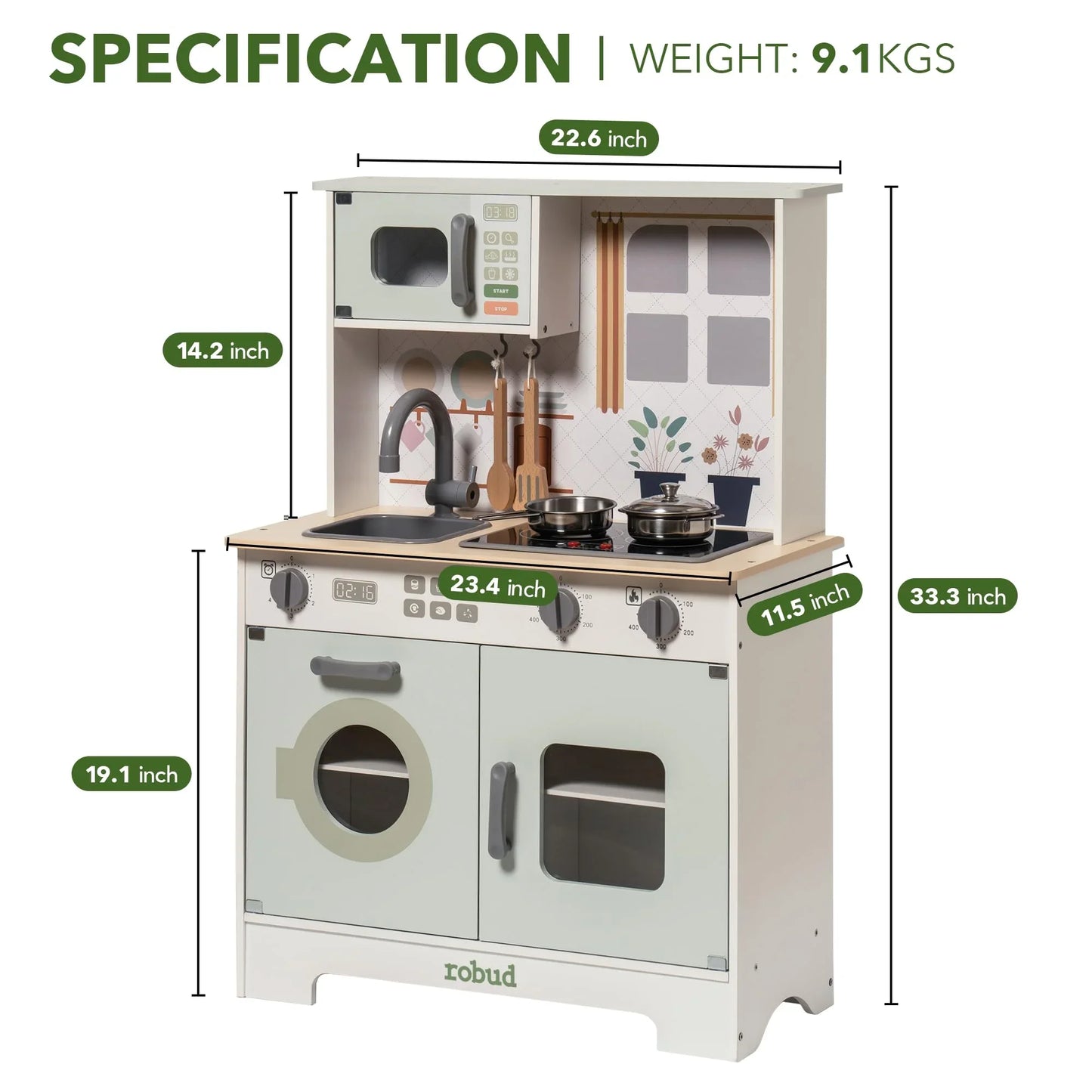 Rolife Robud Play Kitchen Wooden Set With Interactive Lights