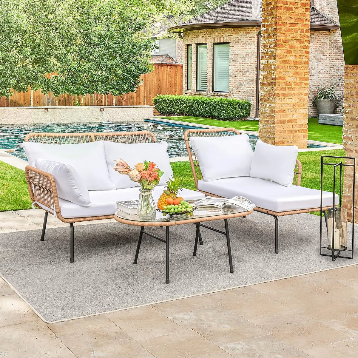 Luxury Metal Rattan Patio Sectional Sofa Furniture With Table