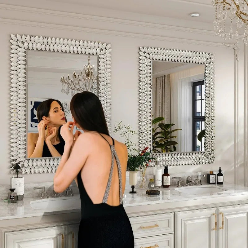 30x40 Jeweled Rectangle Bathroom Wall Mirror Luxury Decorative Vanity Mirror