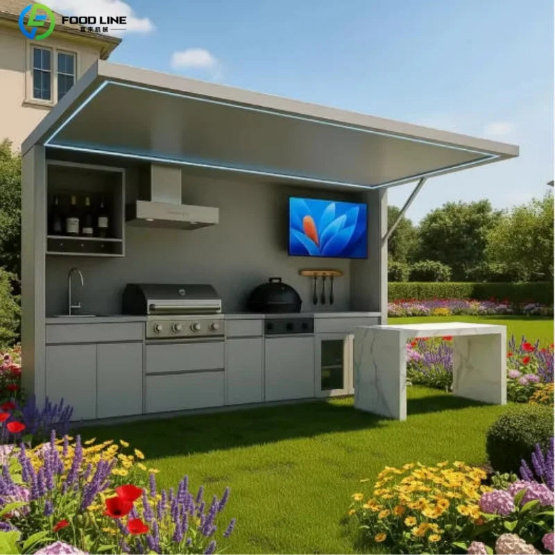 Outdoor Stainless Steel BBQ Pod With Sink And Fridge