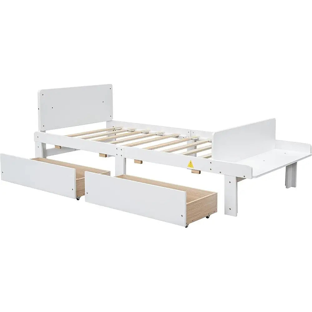 XMSJ Twin Bed Frame With Footboard Bench And Drawers