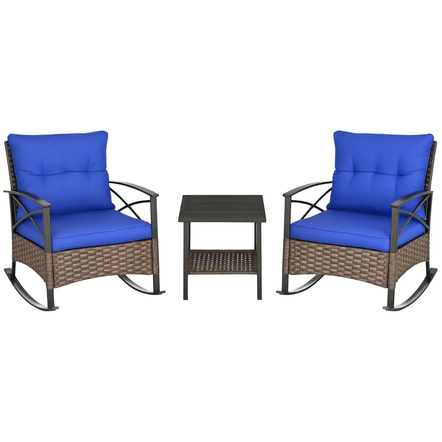 XIAOLANG 3 Piece Patio Rocking Chair Set Outdoor Wicker Bistro