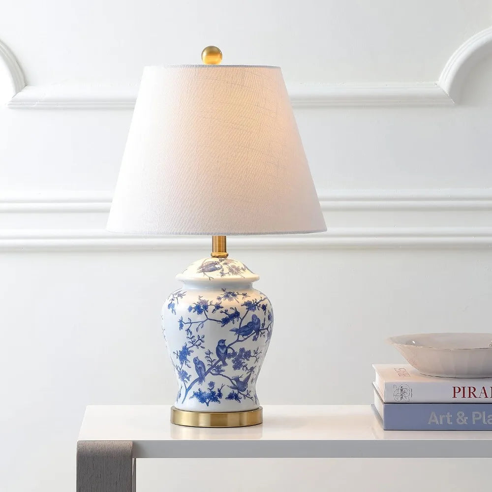 Ceramic Ginger Jar Table Lamp With Linen Shade LED Bedside Living Room