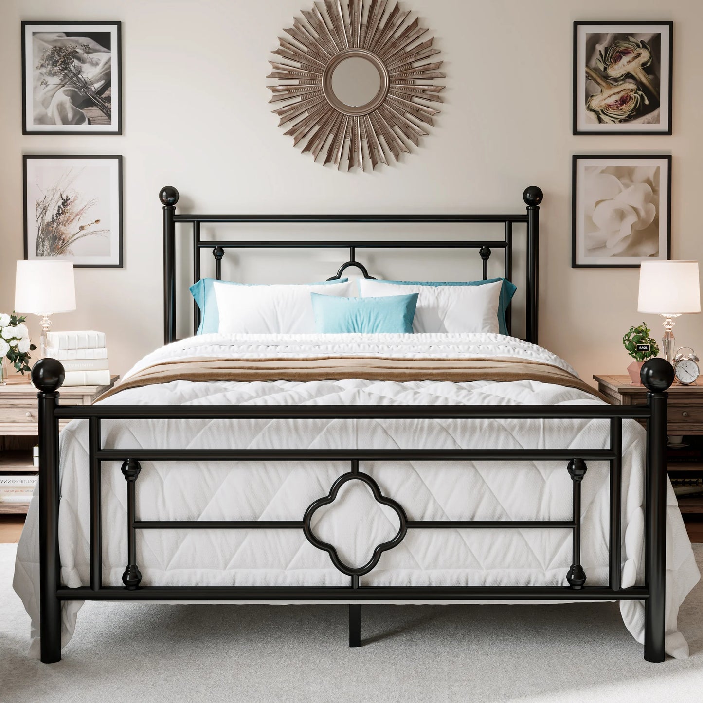 HOOMIC Metal Platform Bed Frame Wrought Iron Headboard