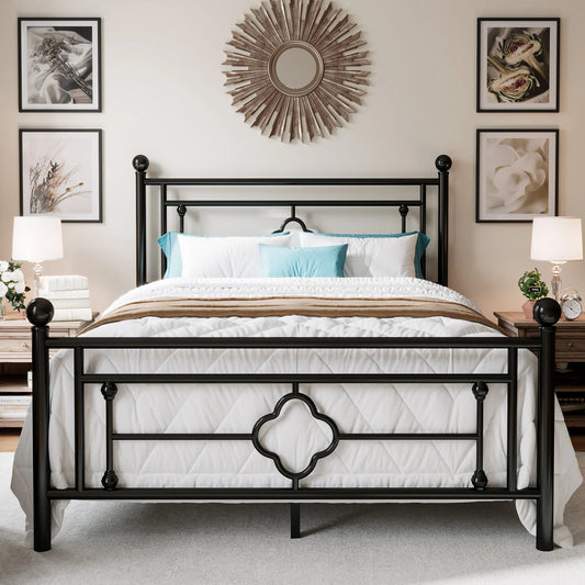 HOOMIC Metal Platform Bed Frame Wrought Iron Headboard