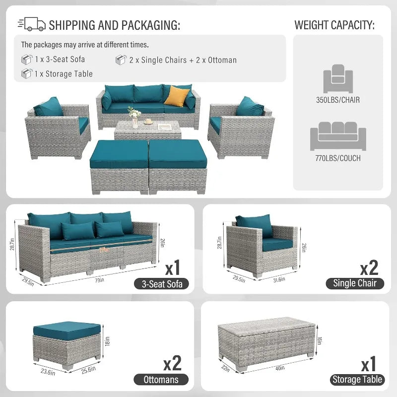 Patio Furniture Set 6 Piece Outdoor Wicker Rattan Conversation