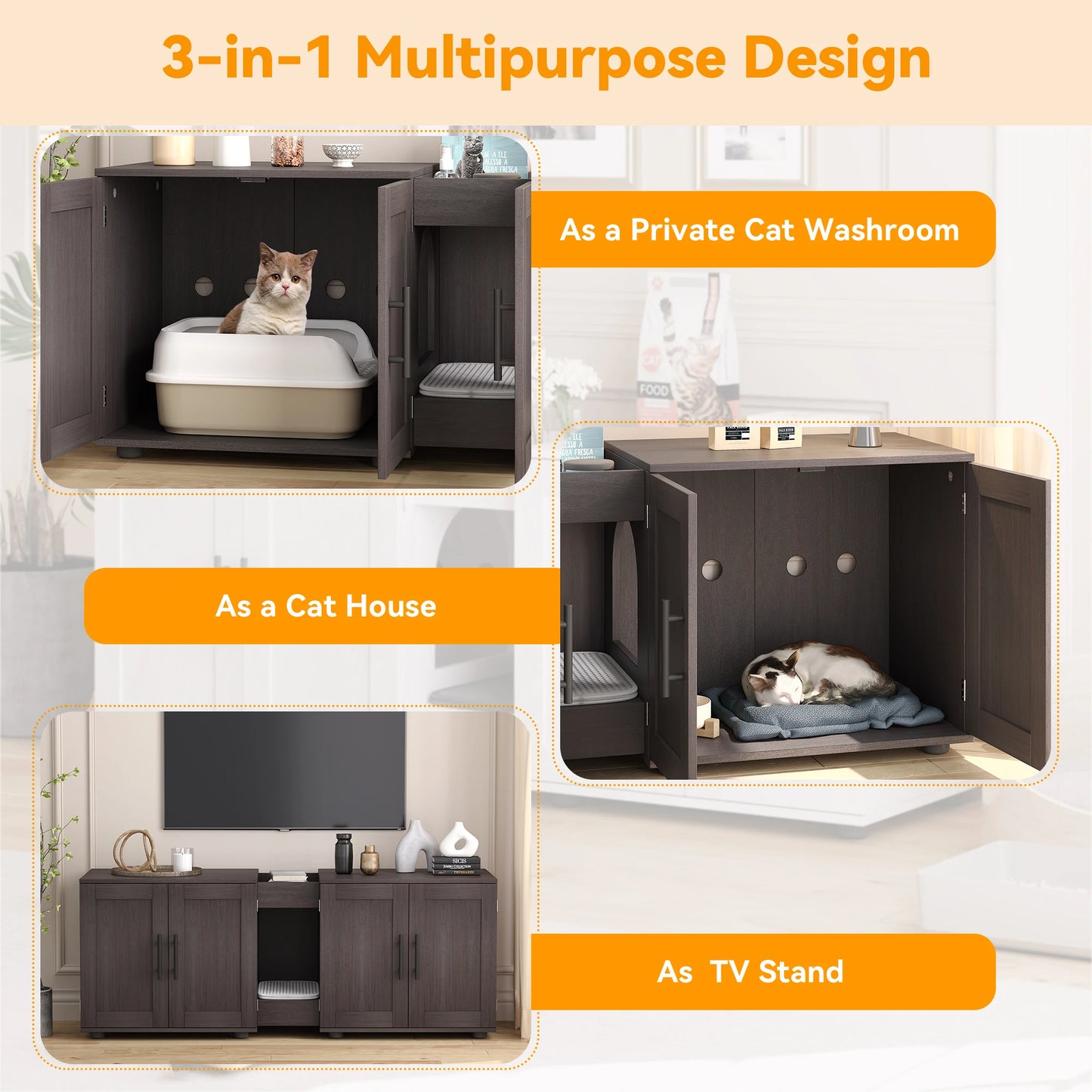 Guangdong Wooden Litter Box Enclosure for Two Cats