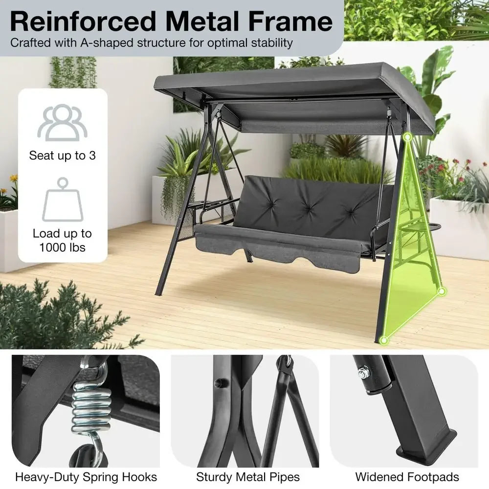 XMSJ 2in1 Convertible Porch Swing Bed With Canopy Cushions