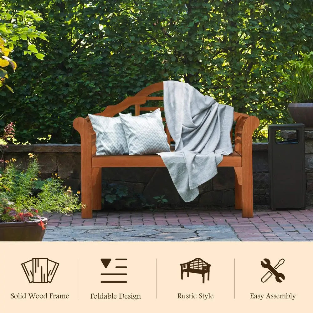 Folding Wooden Bench Outdoor Garden Patio High Backrest Crownlike