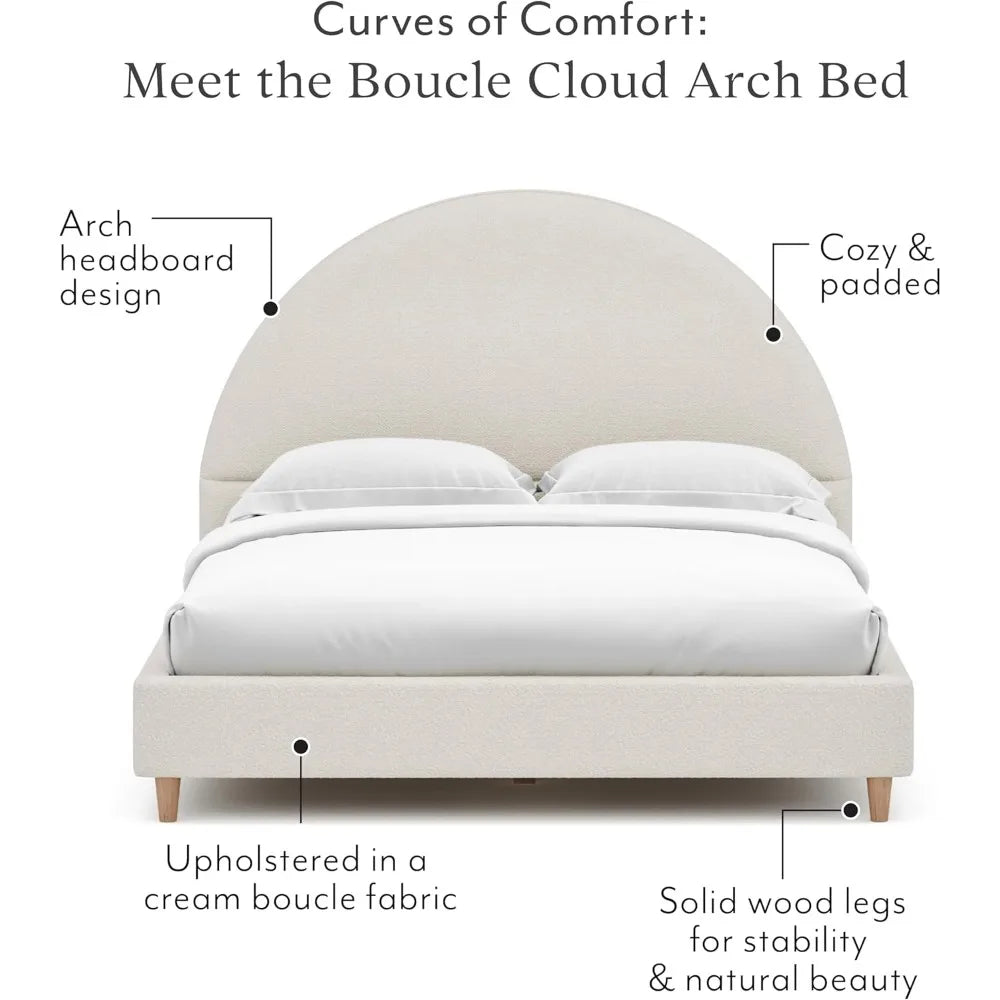 Platform Bed Upholstered Headboard And Solid Wood Legs
