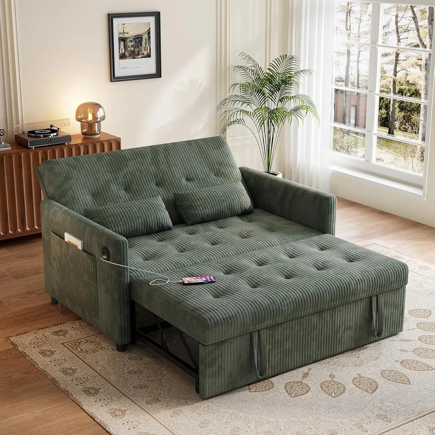DAFIFY 3 In 1 Sofa Bed Loveseat With USB Ports Modern