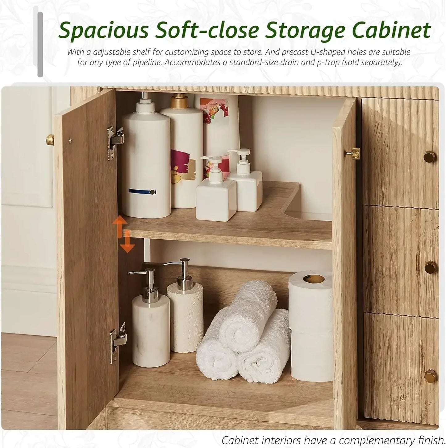 Modern Fluted Bathroom Vanity With Sink And Storage Cabinet