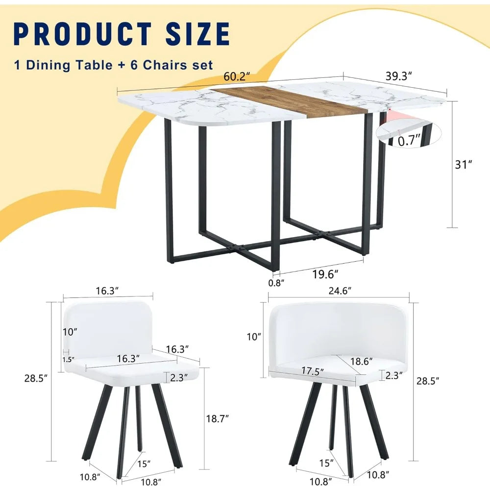 DAFIFY Modern Dining Table Set Faux Marble Top Metal Legs