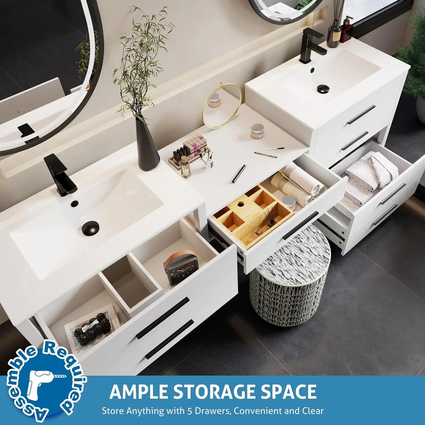 Modern Bathroom Vanity Sink Combo With Makeup Desk Faucets