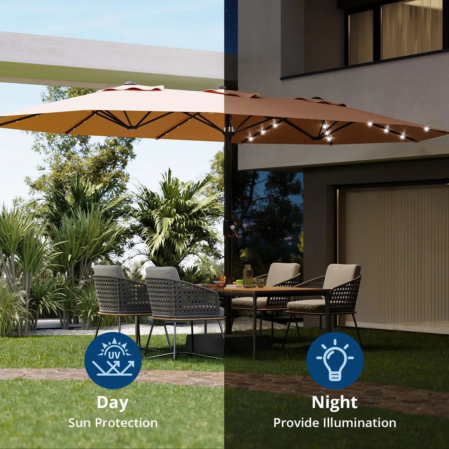 HiMISS Outdoor Patio Umbrella With Solar LED Lights Base