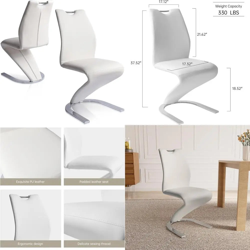 Modern Armless Dining Chairs Set of 2 Upholstered In PU Leather For Kitchen