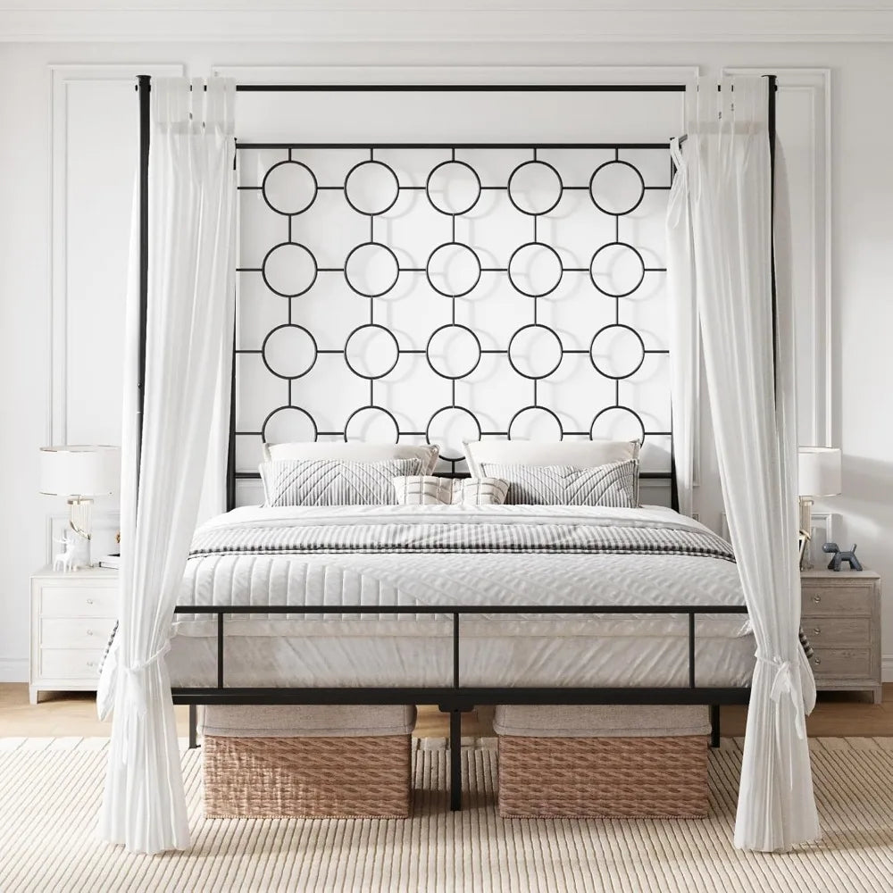 RBXC Metal Canopy Bed Frame With Slat Support Foundation