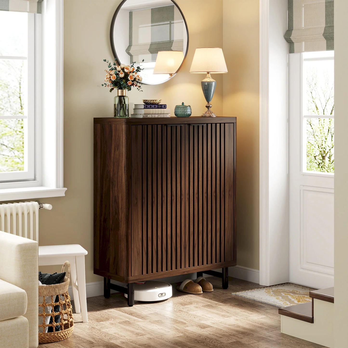 Tribesigns 6-Tier Wooden Shoe Cabinet with Adjustable Shelves and Louvered Doors