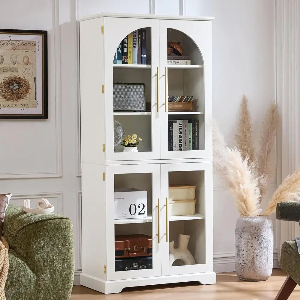 Elegant Bamboo Bookshelf With Glass Doors And Open Shelving