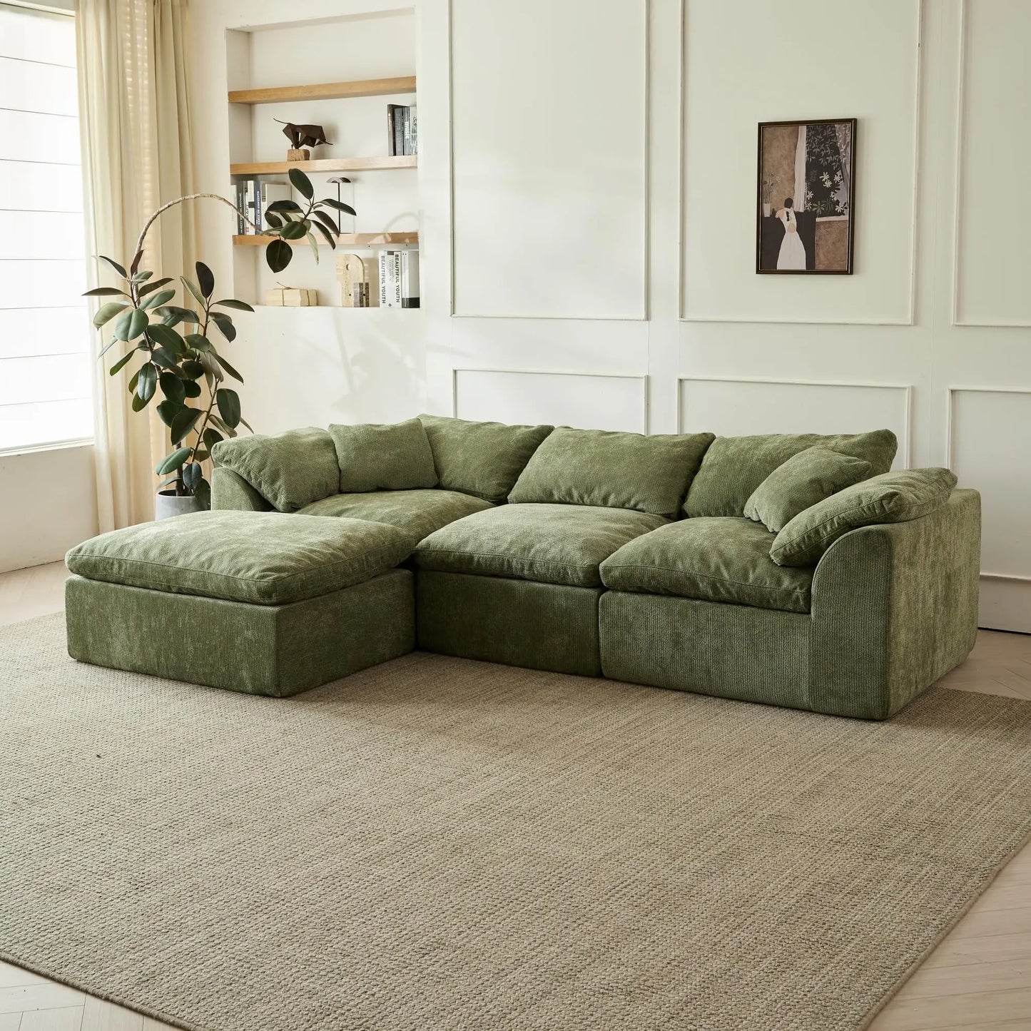 Yeflixvrau Modern Cloud L-Shaped Chenille Sofa Ottoman