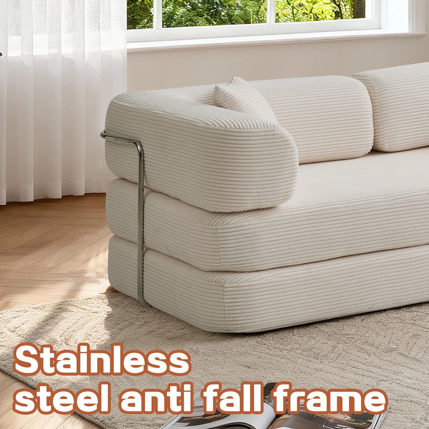 Boneless Couch Futon Sofa Bed With L Shaped Armrests For Living Room