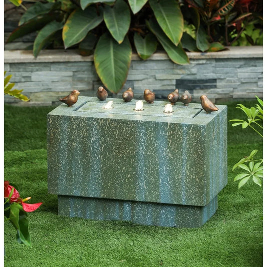 Outdoor Water Fountain Resin Stone Patina With LED