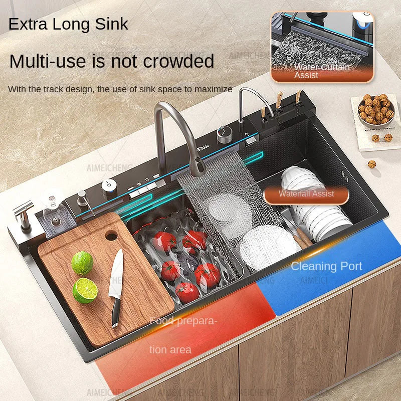 304 Stainless Steel Kitchen Waterfall Sink Digital Display