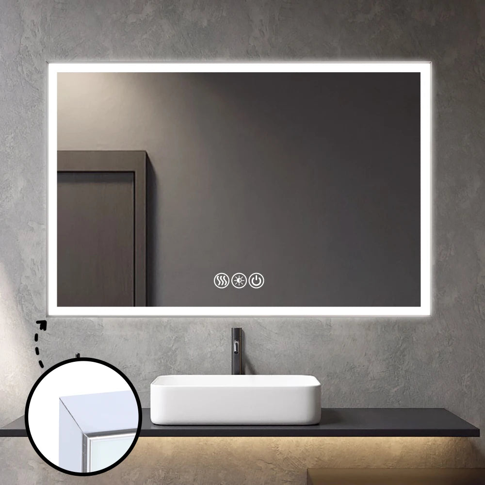 LED Framed Bathroom Vanity Mirror With Aluminium Beveled Edge