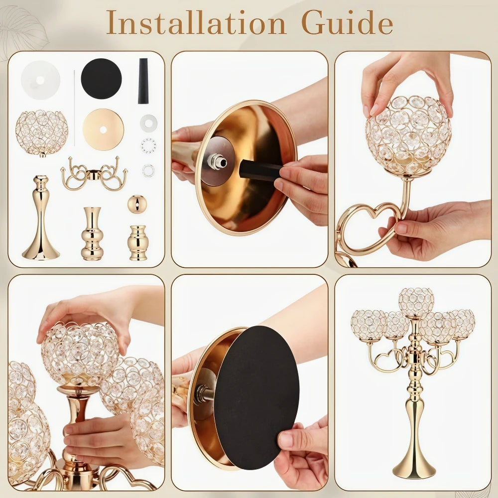 5-Arm Crystal Tealight Candle Stand Heart Shape Wedding Centerpiece