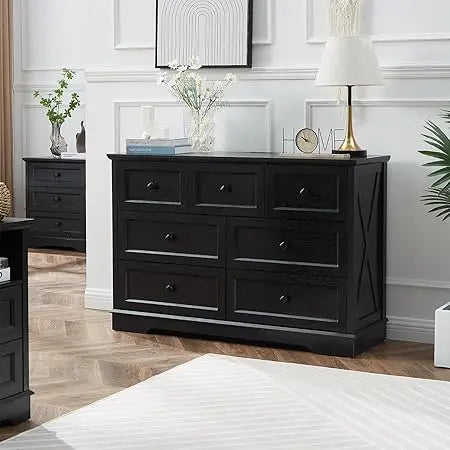 7 Drawer Farmhouse Dresser Chest with Charging Station for Modern Bedrooms