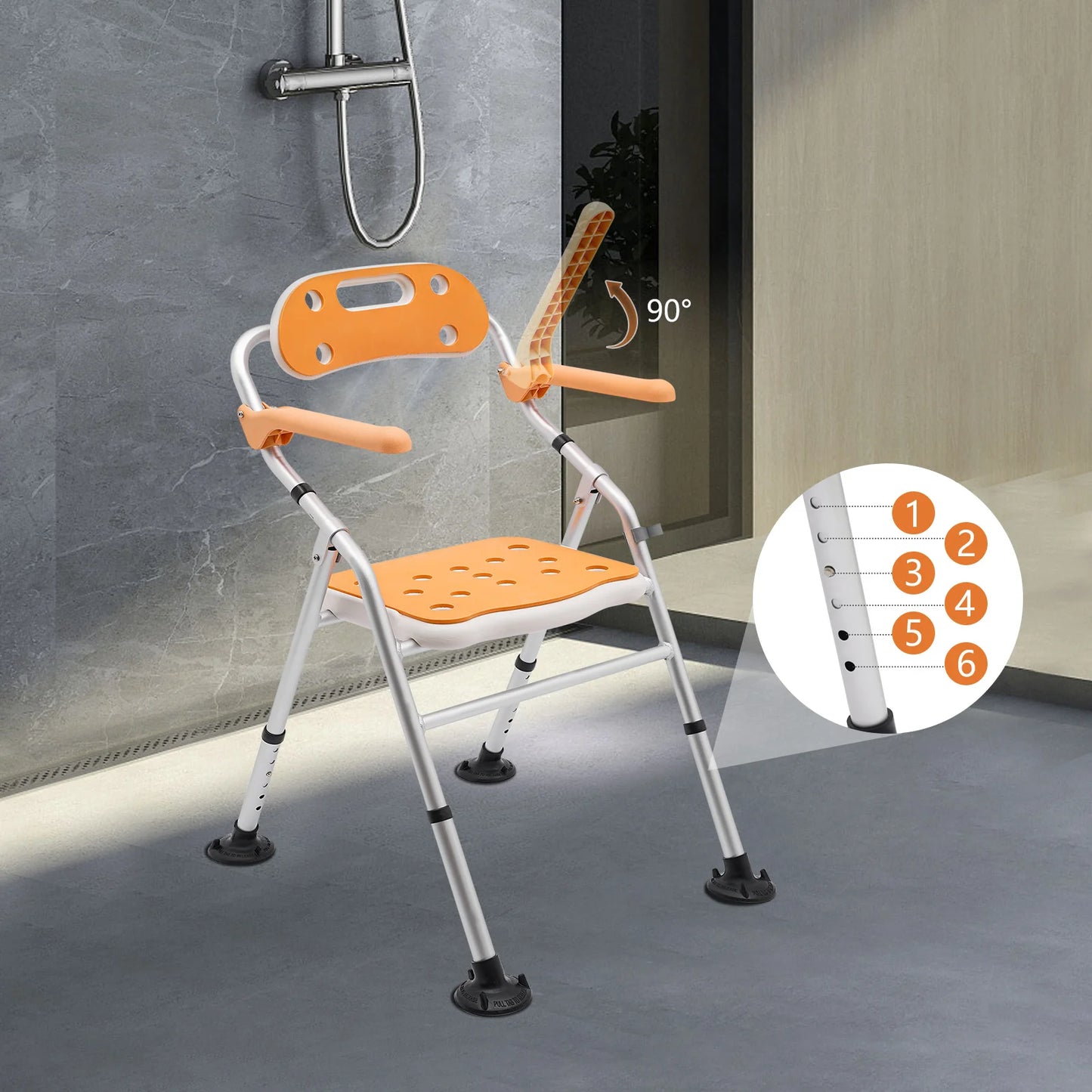 Foldable Shower Chair With Armrests And Backrest Height Adjustable