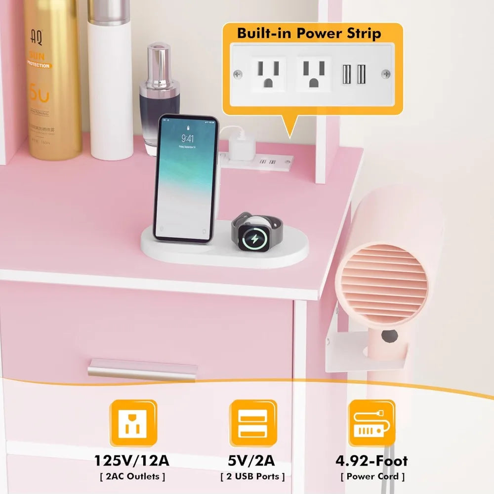 Furniture Vanity Desk With Lights And Power Outlet Mirror
