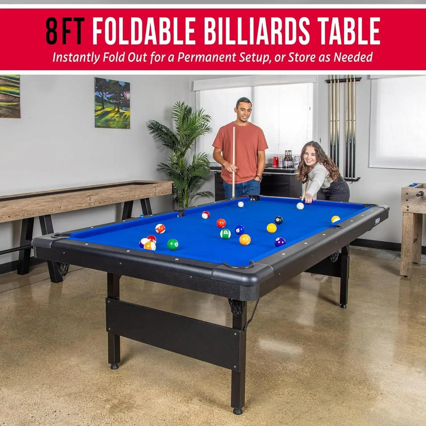 Portable Pool Table With Full Set Balls Cues Chalk