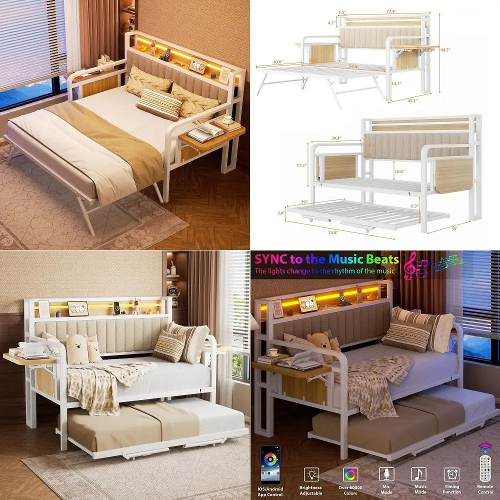 Daybed With Trundle LED Light And Charging Station