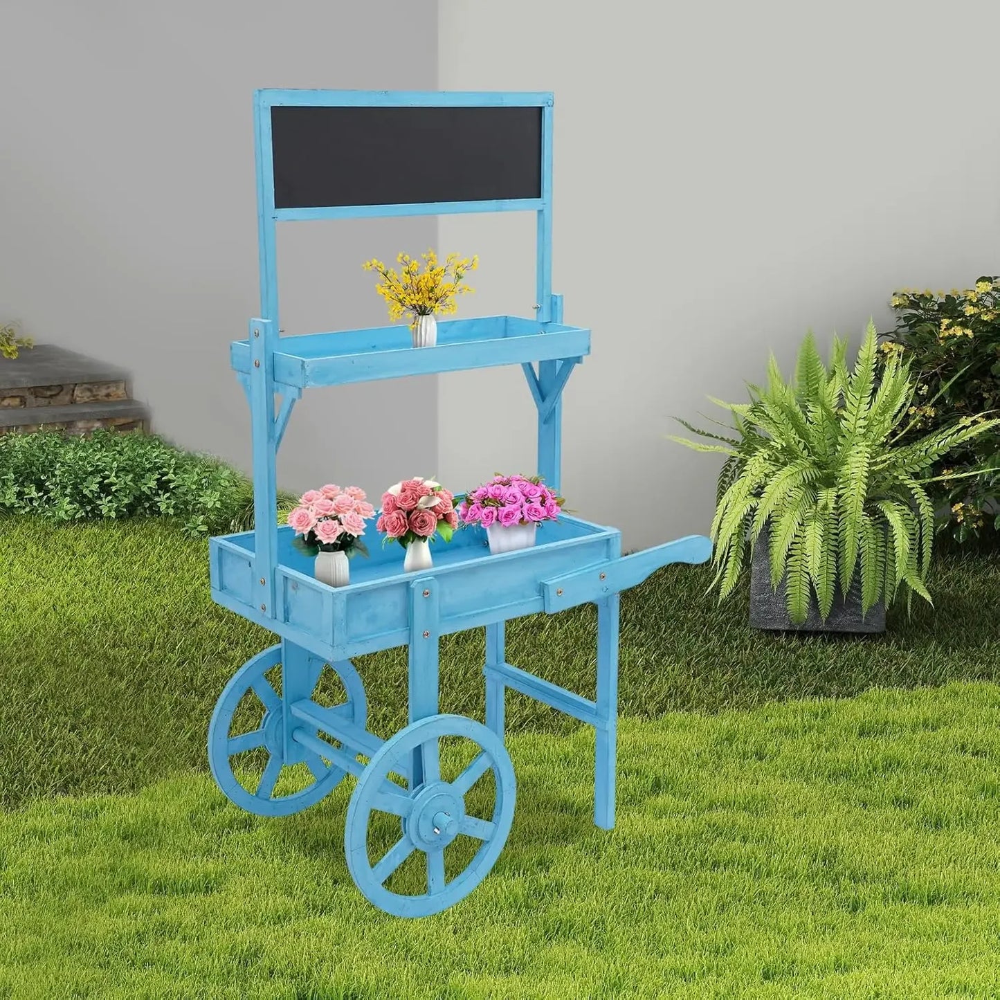 Three Tier Rolling Wood Cart For Flower Candy Display