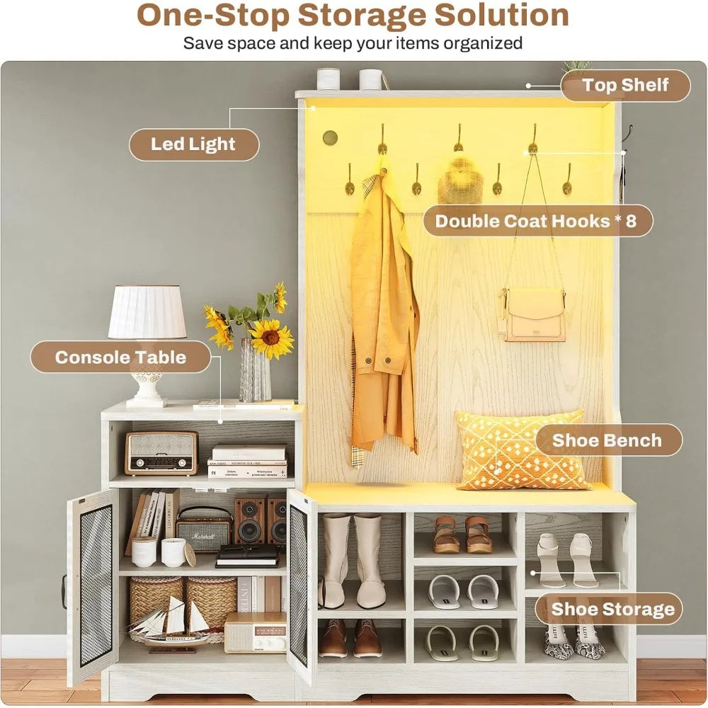 Yipin Hall Tree with Bench and Shoe Storage for Modern Entryway Furniture
