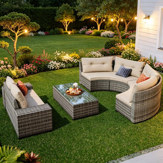 Outdoor 8-Piece Wicker Half Moon Sectional Coffee Table