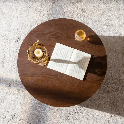 Handcrafted Round Lift Top Coffee Table With Relief Pedestal