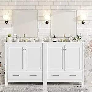RBXC Solid Wood Bathroom Vanity With Double Sink And Storage