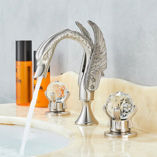 Rozin Swan Basin Faucet Deck Mounted Dual Crystal Handles