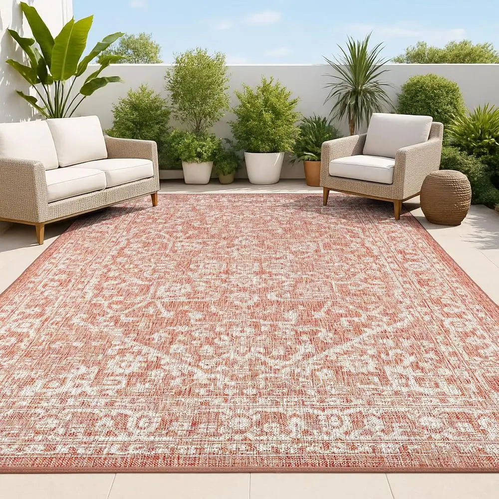 Medallion Indoor Outdoor Area Rug Malta Textured for Patios