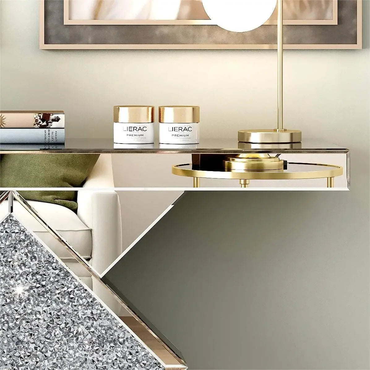 SHYFOY Mirrored Diamond Accent Console Table For Foyer