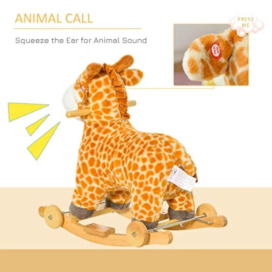 Ride-On Wooden RockingHorse 2-In-1 With Sound Kids
