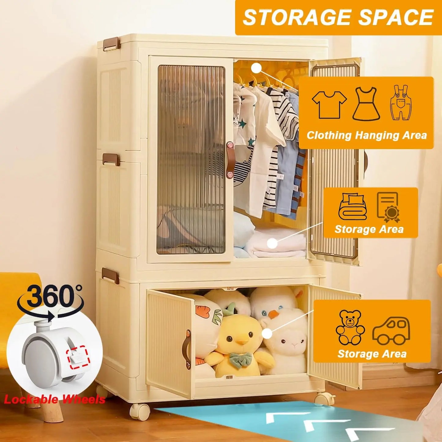 Bardrobe Foldable Wardrobe Cabinet With Wheels 2 Drawer