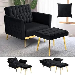 Color Velvet Accent Chair With Adjustable Armrests And Ottoman